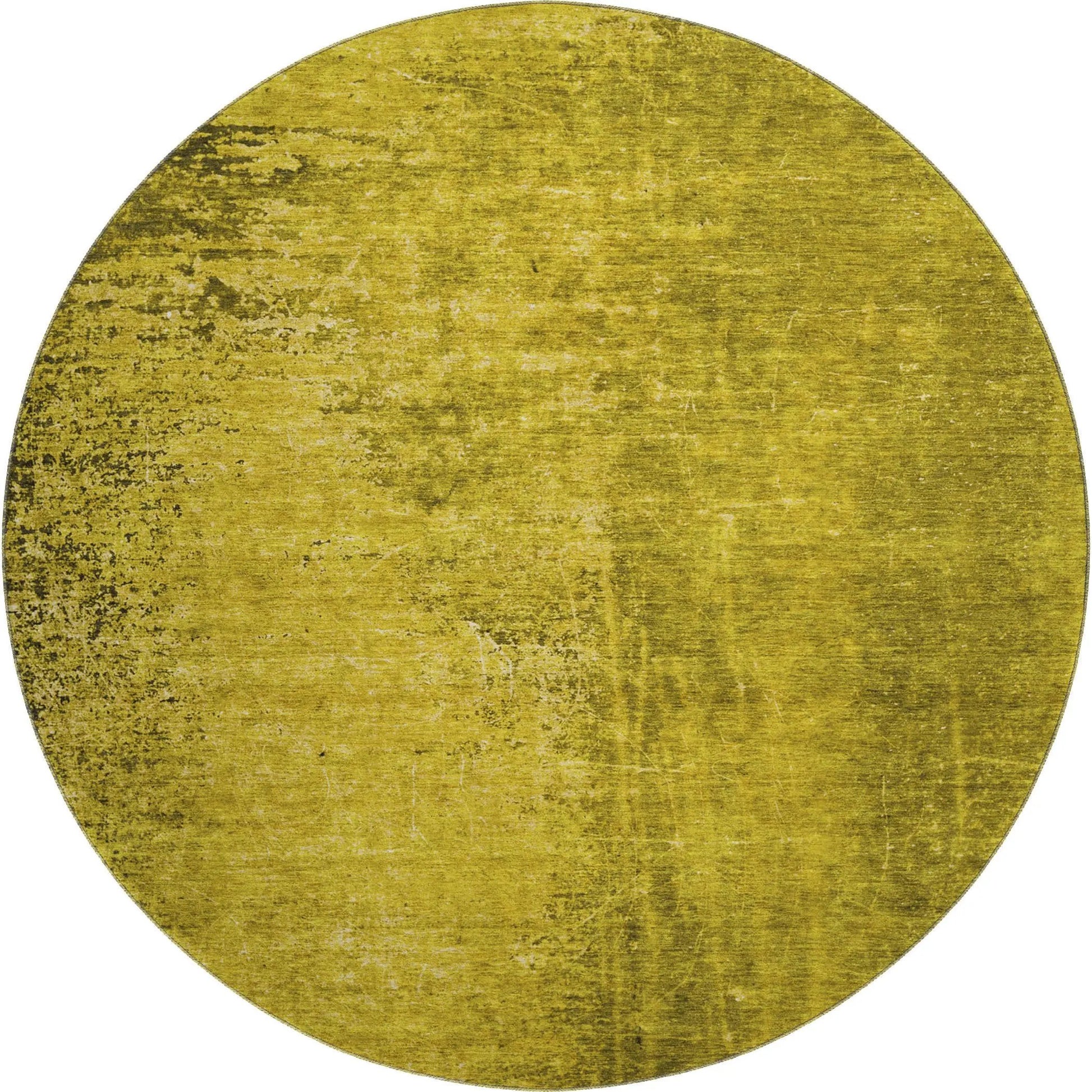 8' Gold And Gray Abstract Washable Round Rug With UV Protection-1