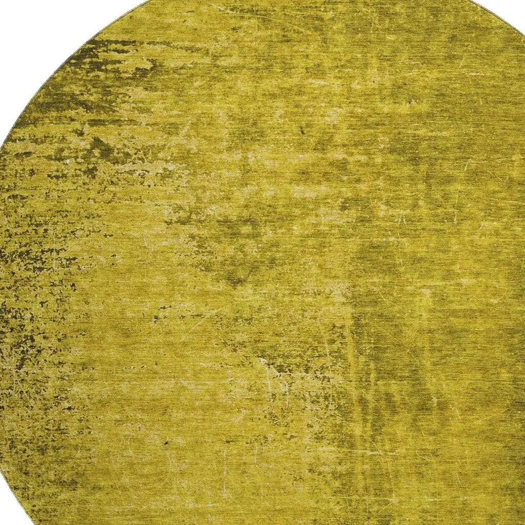 8' Gold And Gray Abstract Washable Round Rug With UV Protection-3