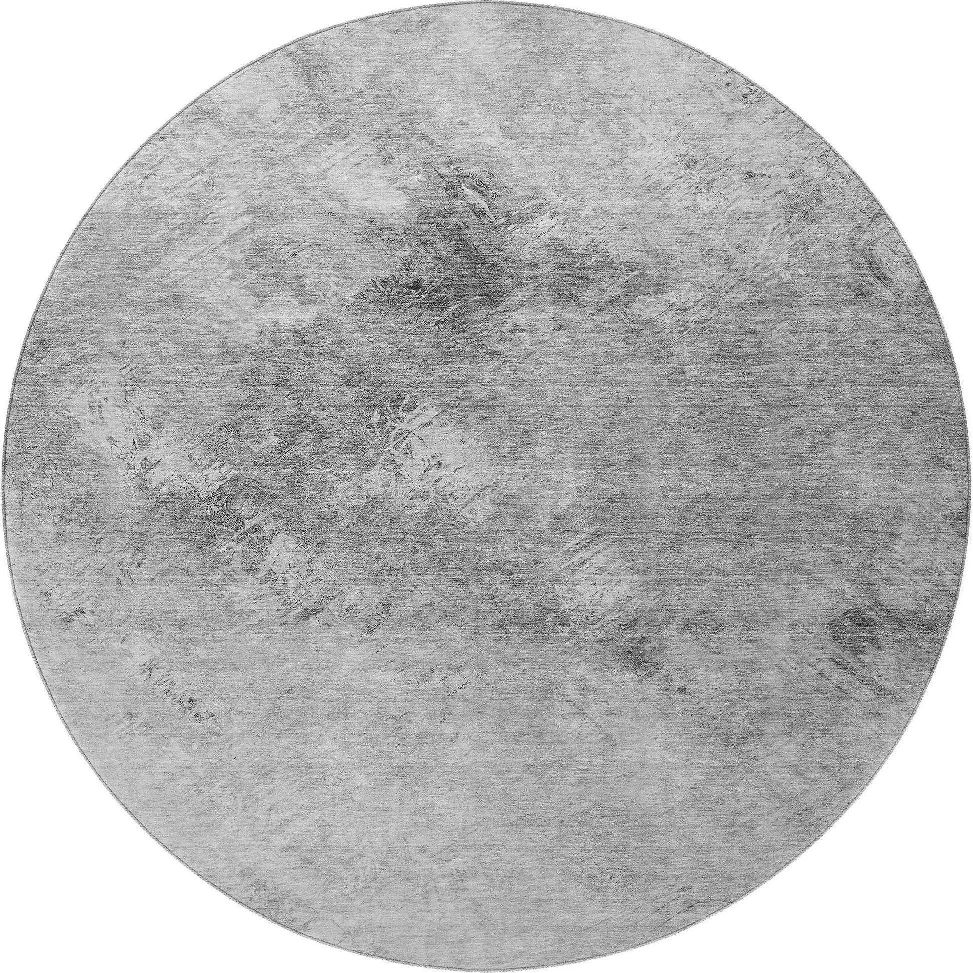 8' Silver And Gray Abstract Washable Round Rug With UV Protection-4