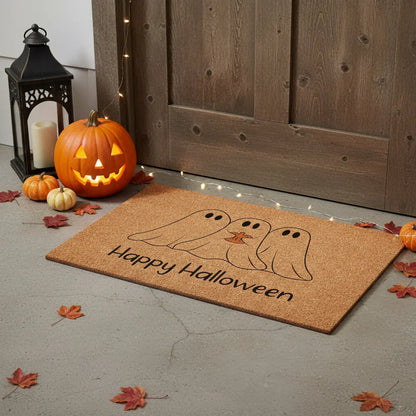 17" X 29" Black And Natural Halloween Halloween Happy Halloween Outdoor Coir Door Mat Homeroots