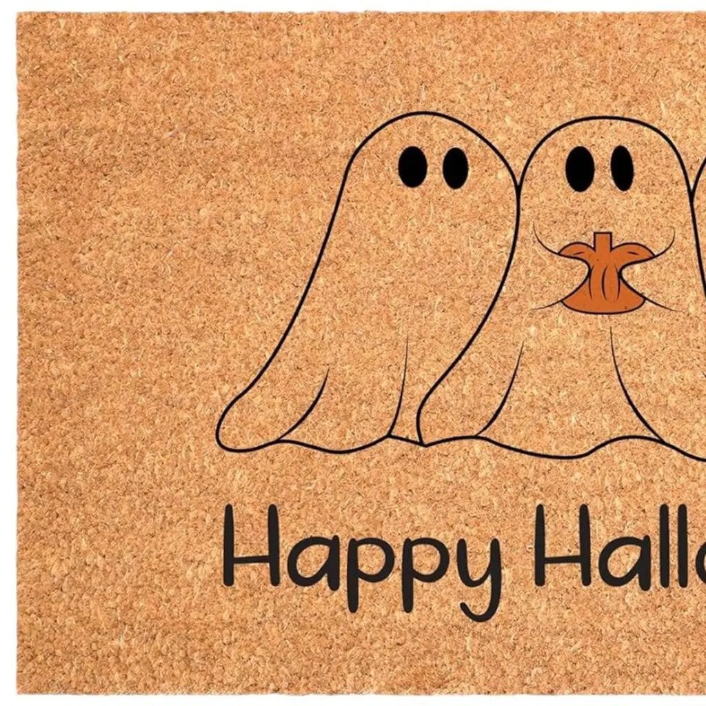 24" X 36" Black And Natural Halloween Halloween Happy Halloween Outdoor Coir Door Mat Homeroots