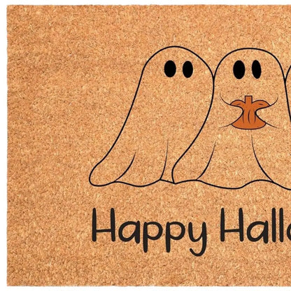 24" X 36" Black And Natural Halloween Halloween Happy Halloween Outdoor Coir Door Mat Homeroots