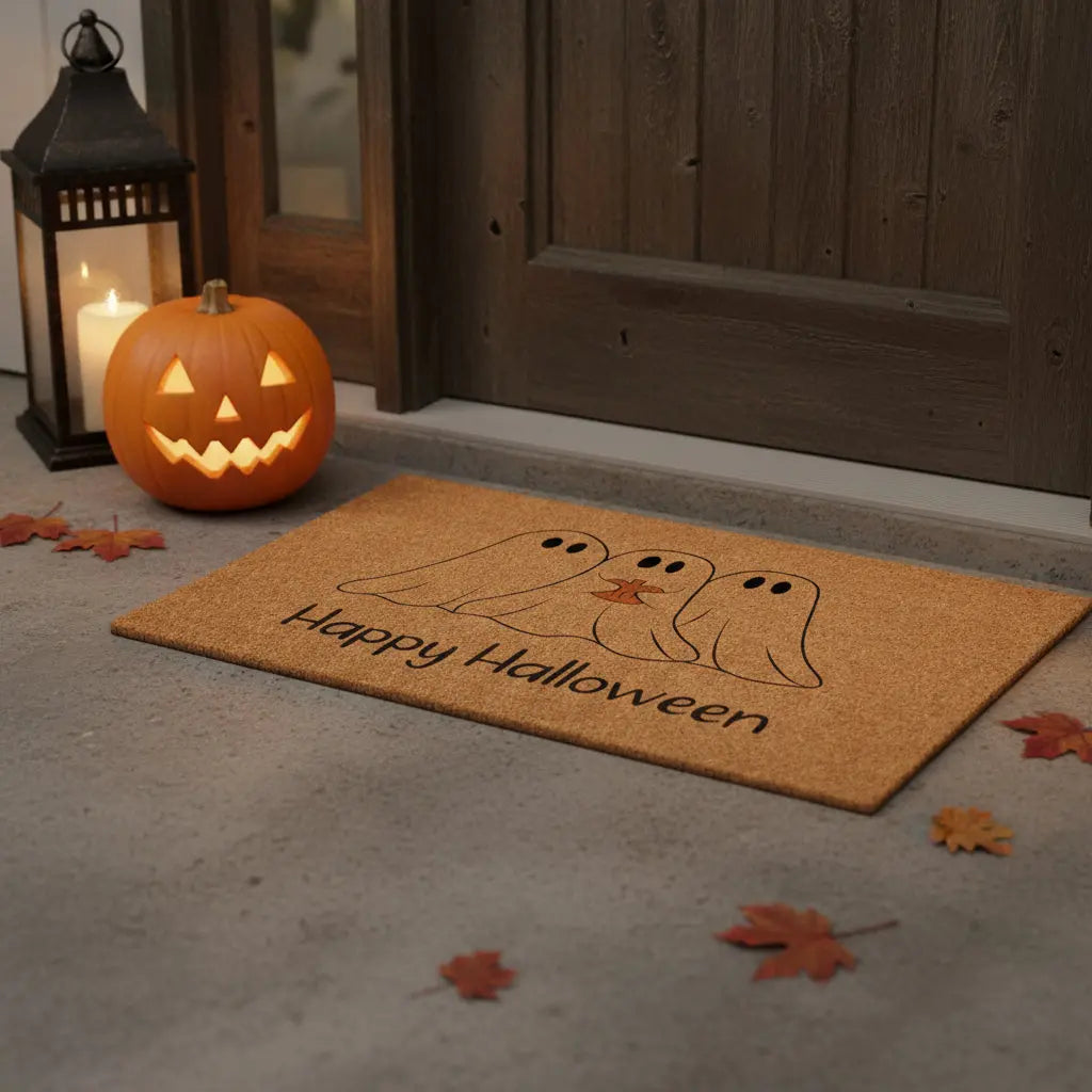 24" X 36" Black And Natural Halloween Halloween Happy Halloween Outdoor Coir Door Mat Homeroots
