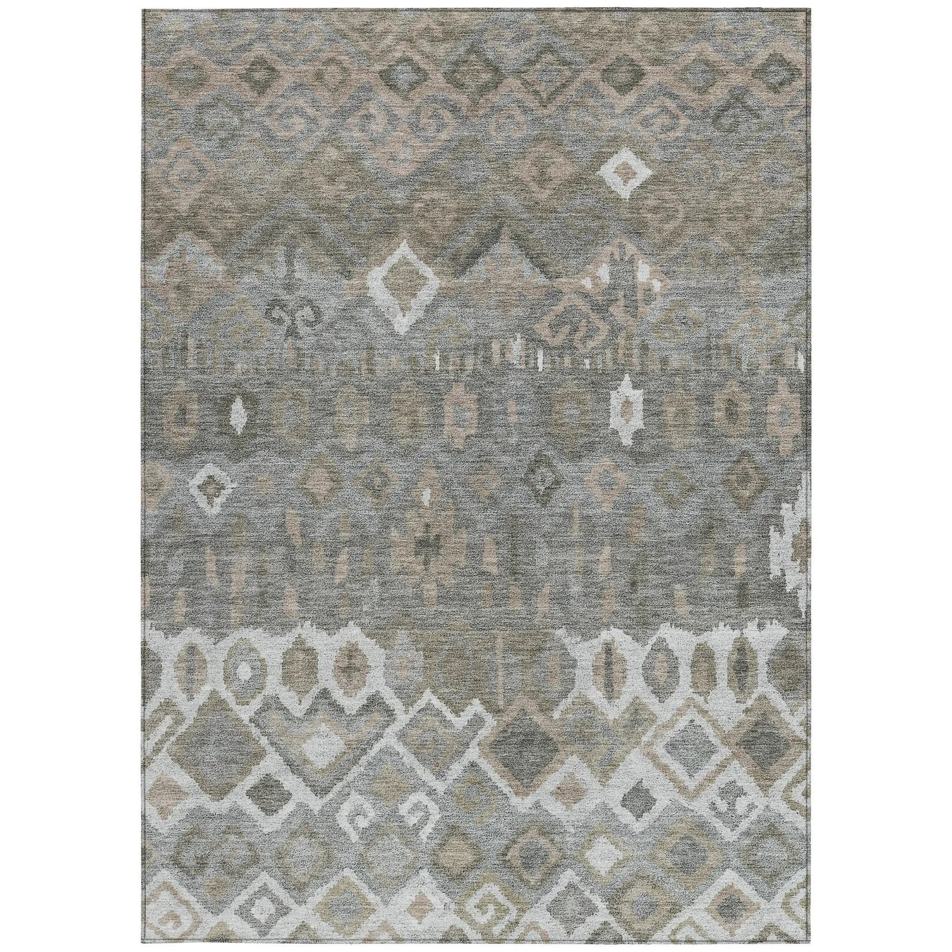 8' X 10' Pewter Ivory And Tan Geometric Washable Indoor Outdoor Area Rug-4