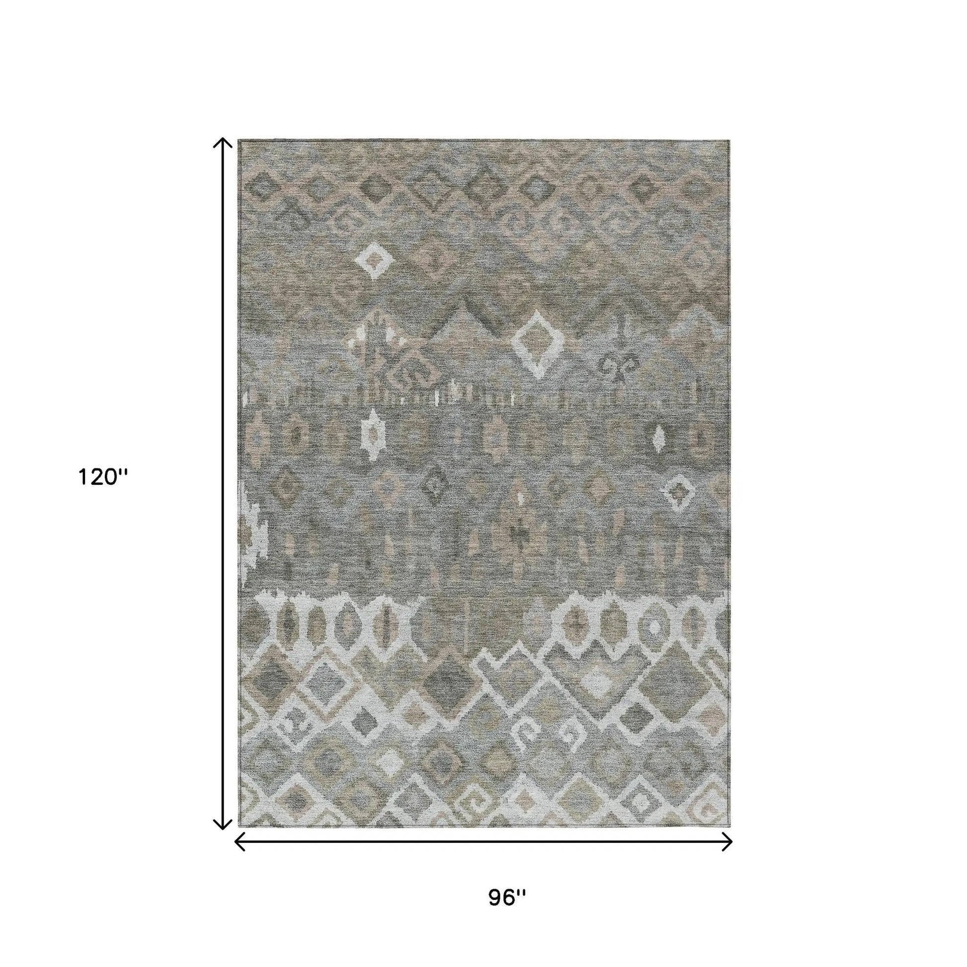 8' X 10' Pewter Ivory And Tan Geometric Washable Indoor Outdoor Area Rug-2