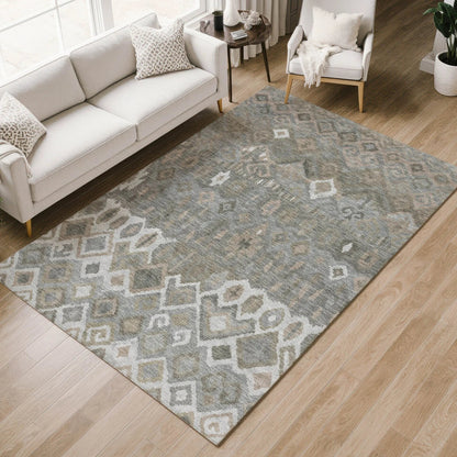 8' X 10' Pewter Ivory And Tan Geometric Washable Indoor Outdoor Area Rug-8