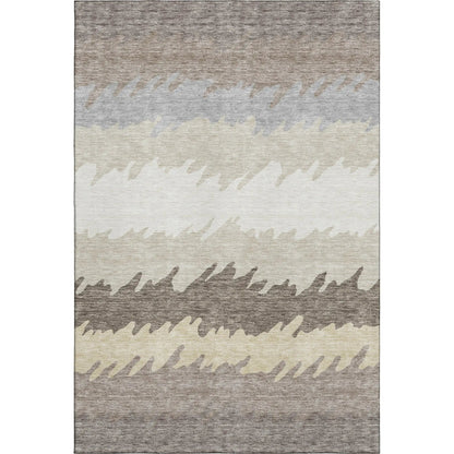 8' X 10' Taupe Gray And Beige Striped Washable Area Rug With UV Protection-0