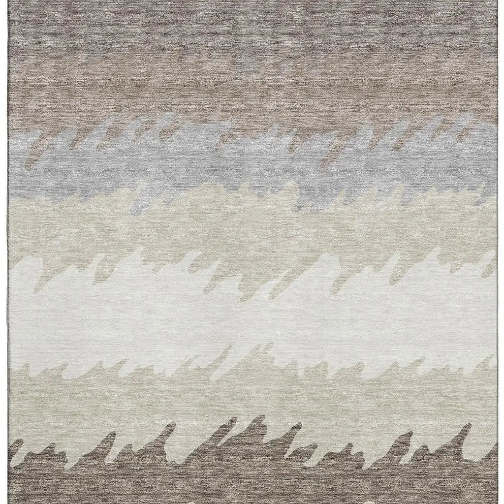8' X 10' Taupe Gray And Beige Striped Washable Area Rug With UV Protection-1