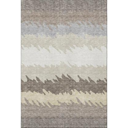 8' X 10' Taupe Gray And Beige Striped Washable Area Rug With UV Protection-2