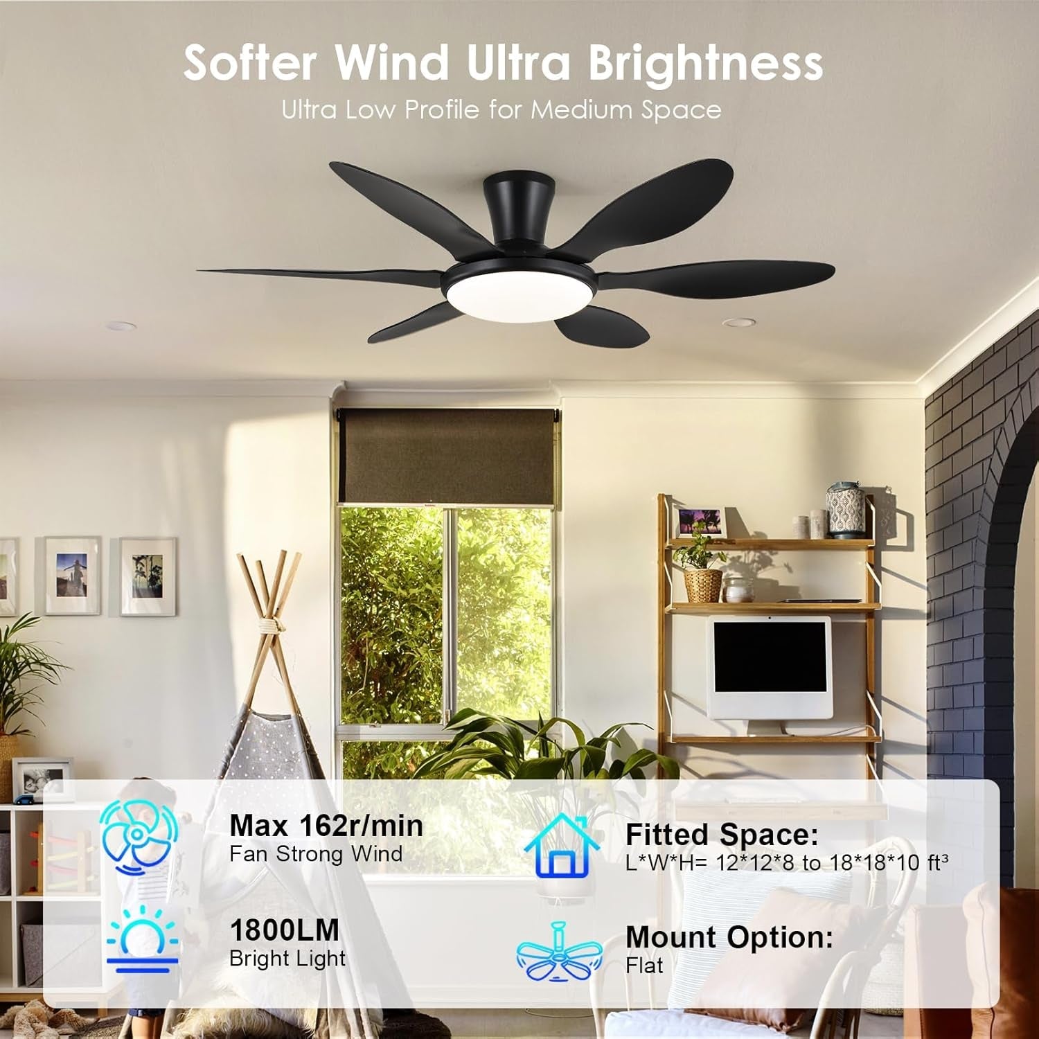 51 Inch Black Ceiling Fan With Light-1