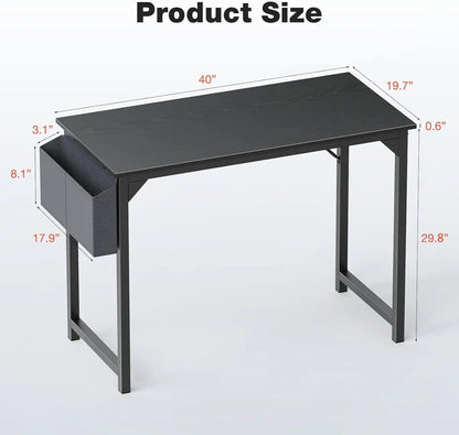 Computer Small Office Desk 40 Inch Writing Study Work with Storage Bag, Headphone Hooks, Home Simple Modern Wood Kids Student Table - Black ShipItFurniture