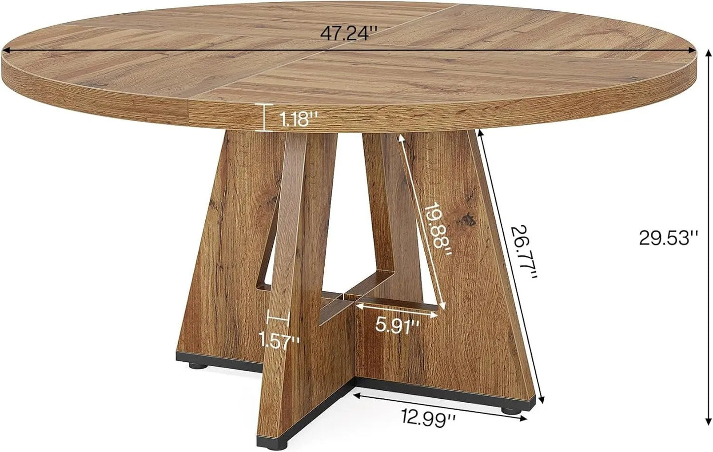 round Dining Table Wood Kitchen Table for Dining Room Living Room, 47" Dinning Room Tables for 4 Adult, Farmhouse Dinner Table with Wooden Tabletop and Cross Base, Burlywood(Only Table) ShipItFurniture