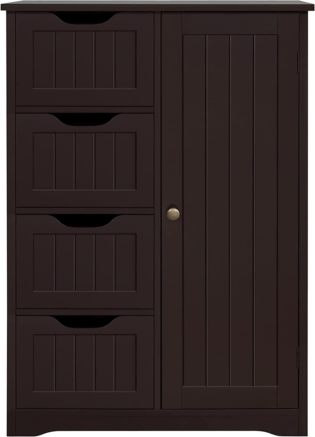 Brown Wooden Bathroom Cabinet with 4 Drawers Cupboard-1