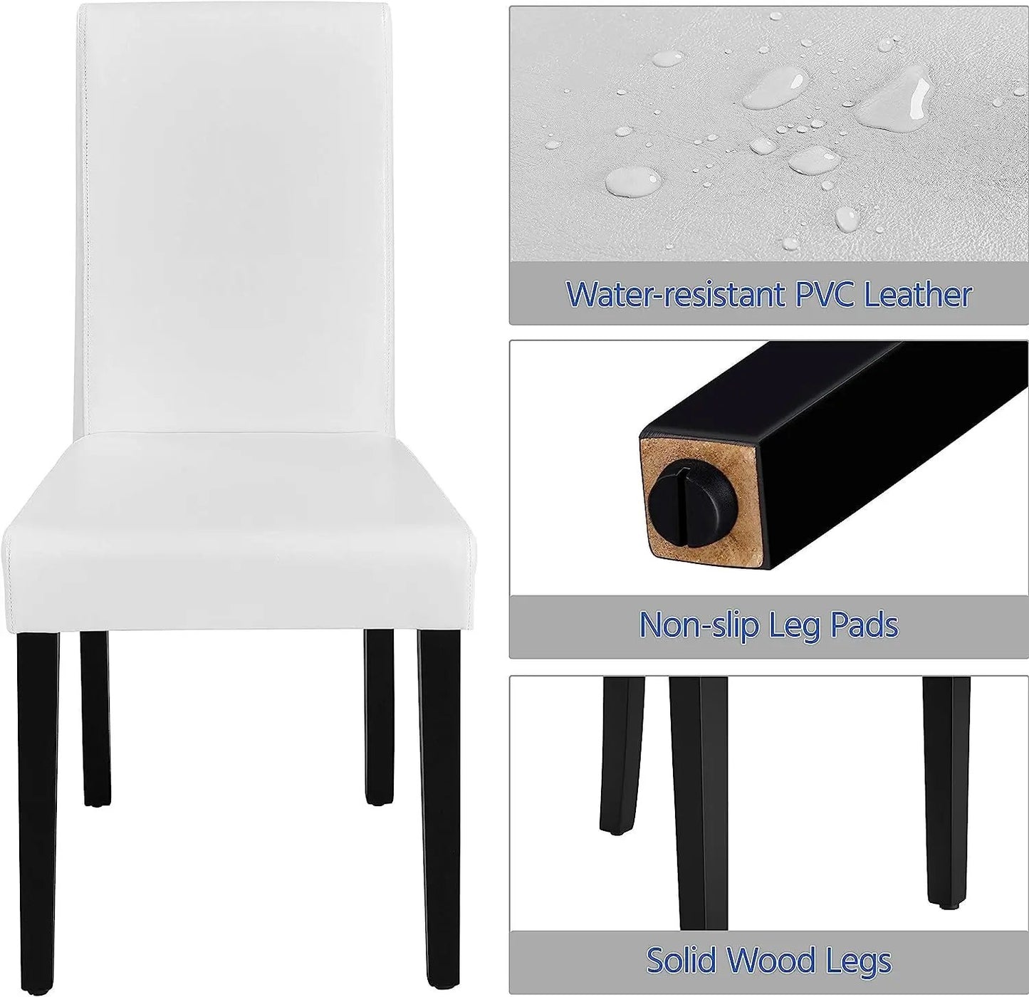 Set of 4 Modern Parson Chairs, Faux Leather, White ShipItFurniture