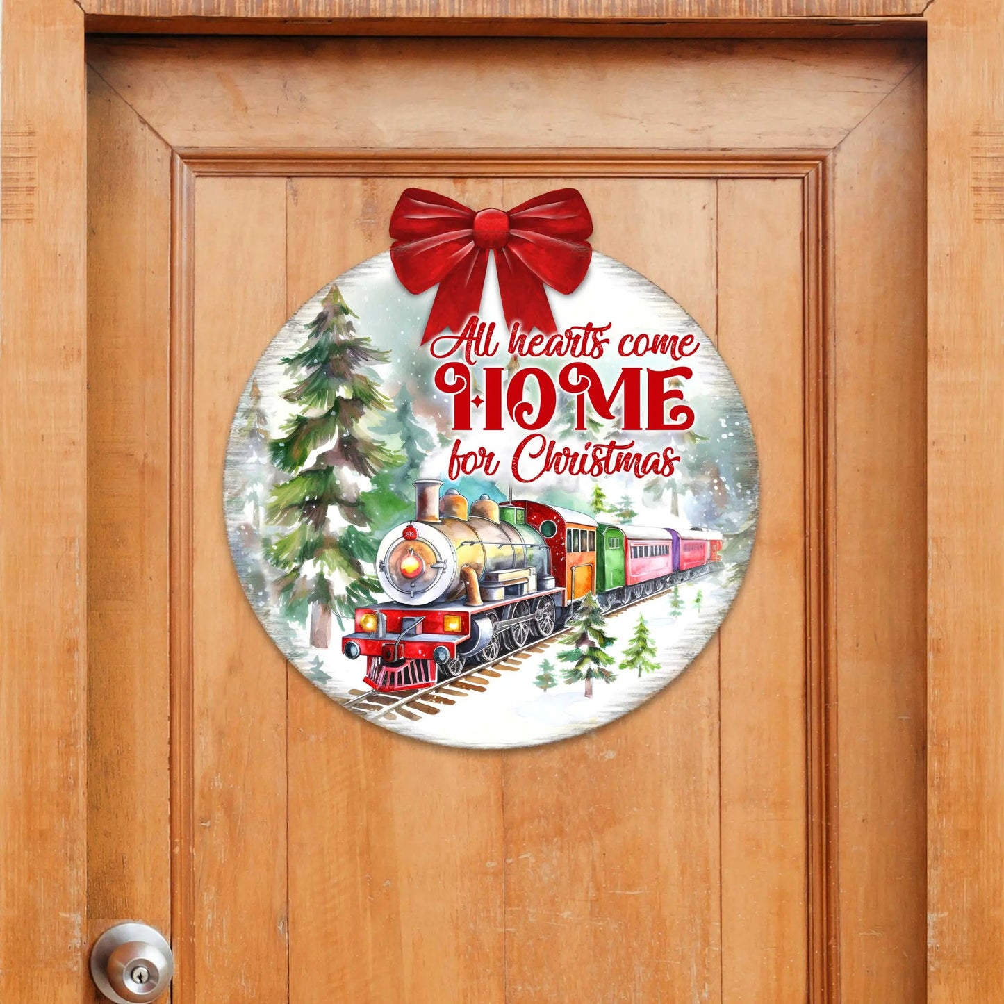 All Hearts Come Home for Christmas Sign Front door welcome sign Main entrance banner Welcome sign - Wooden front porch decor - 933115H-3