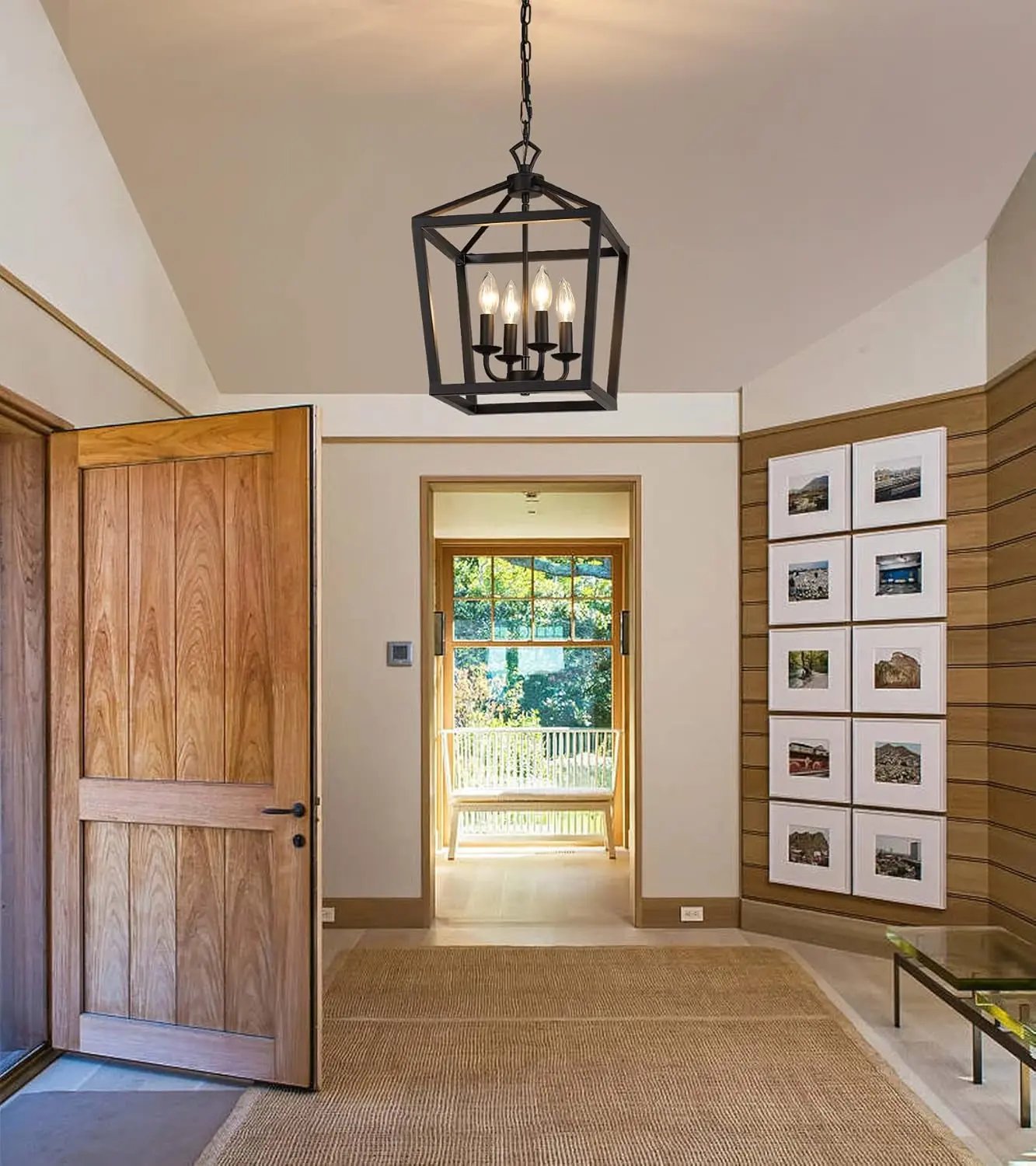 Farmhouse Rustic Black Lantern Chandelier Hanging Light Fixture 4-Lights for Kitchen Island Dining Room Hallway Entryway Foyer UL Listed-1