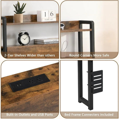 Queen Size Headboard with Storage and Charging Station-4