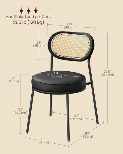 Dining Chairs, Set of 4 Dining Room Chairs with Boho PE Rattan Back, Synthetic Leather Upholstered Accent Chairs for Kitchen Living Room, Ink Black ULDC160B24-1