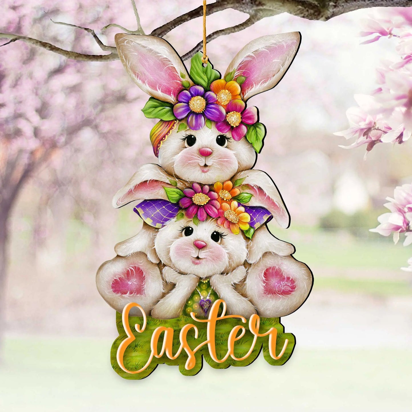 Handcrafted Easter Tree Decor - Easter Bunny Wooden Ornaments - Spring Home Decorations by J. Mills-Price - 8652829-0