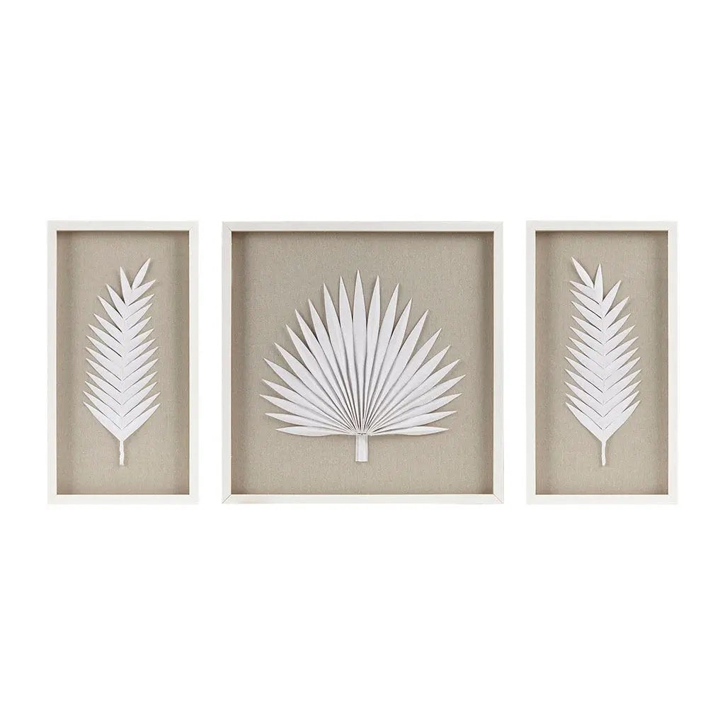 Framed Rice Paper Palm Leaves 3-piece Shadowbox Wall Decor G-BlakHom