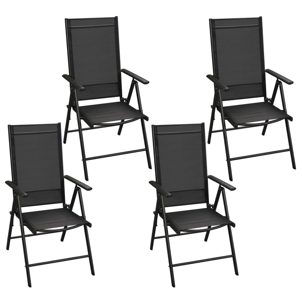 vidaXL 5 Piece Patio Dining Set with Folding Chairs Aluminum Black VidaXL