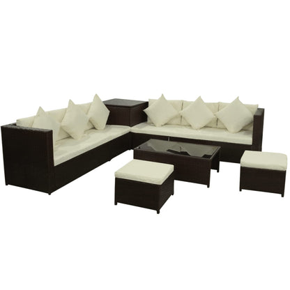NNEVL 8 Piece Garden Lounge Set with Cushions Poly Rattan Brown-1