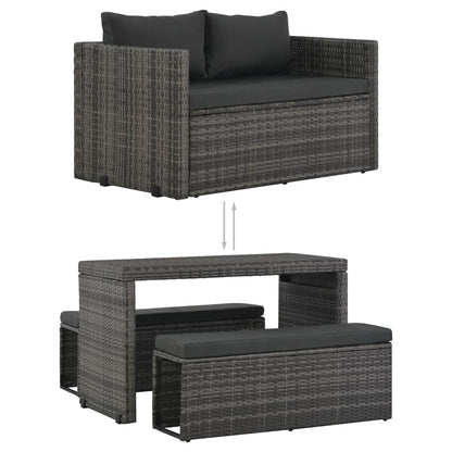 vidaXL 3 Piece Patio Dining Set with Cushions Poly Rattan Gray VidaXL
