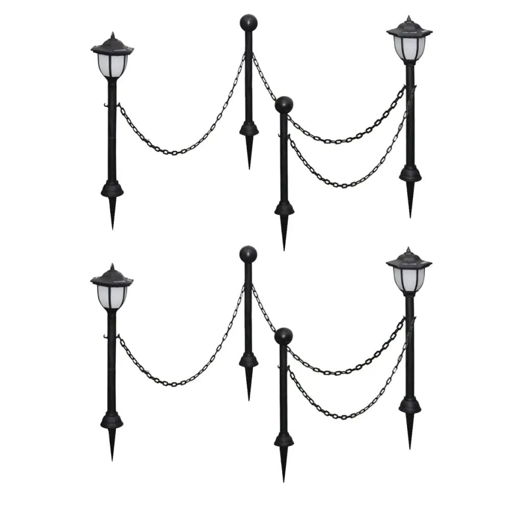 vidaXL 2/4x Chain Fence with Solar Lights Two LED Lamps Two Poles Outdoor Patio - Vivid Treasure Zone