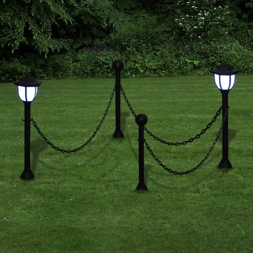 vidaXL 2/4x Chain Fence with Solar Lights Two LED Lamps Two Poles Outdoor Patio - Vivid Treasure Zone