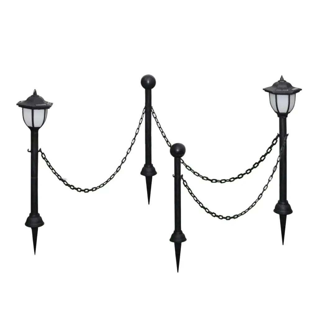 vidaXL 2/4x Chain Fence with Solar Lights Two LED Lamps Two Poles Outdoor Patio - Vivid Treasure Zone
