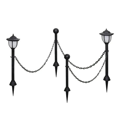 vidaXL 2/4x Chain Fence with Solar Lights Two LED Lamps Two Poles Outdoor Patio - Vivid Treasure Zone