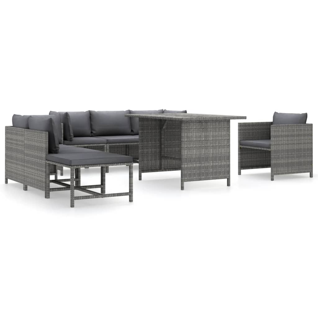 vidaXL 8 Piece Patio Lounge Set with Cushions Poly Rattan Gray VidaXL
