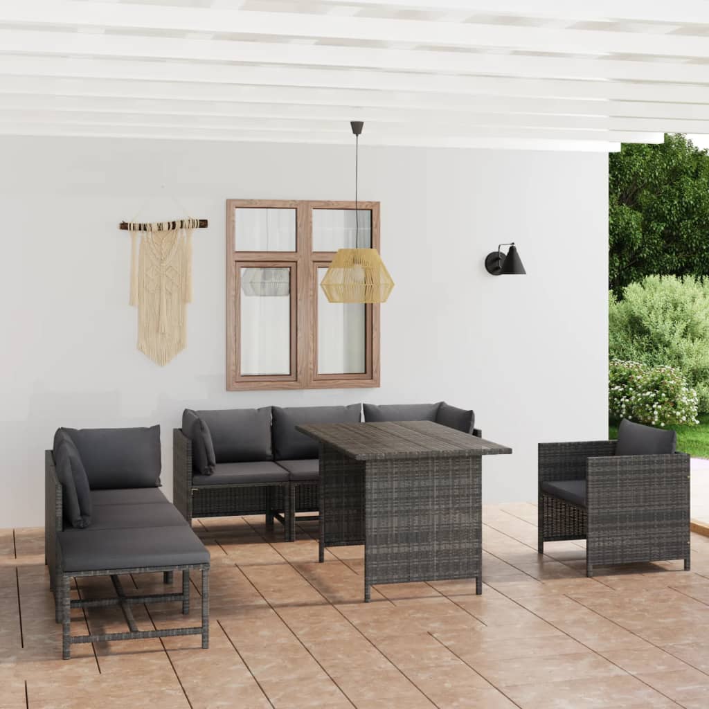 vidaXL 8 Piece Patio Lounge Set with Cushions Poly Rattan Gray VidaXL