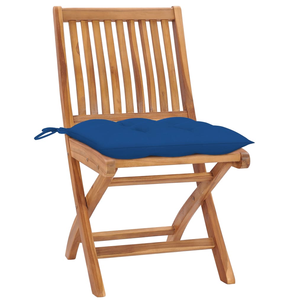 vidaXL Folding Patio Chairs with Cushions 4 pcs Solid Teak Wood VidaXL