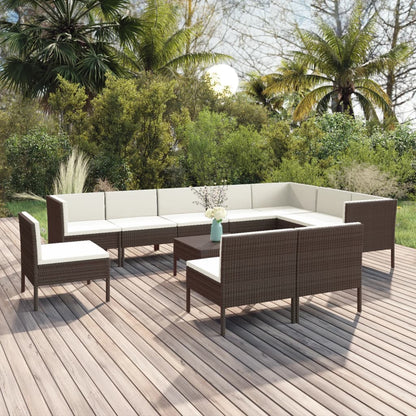vidaXL 11 Piece Patio Lounge Set with Cushions Poly Rattan Brown VidaXL