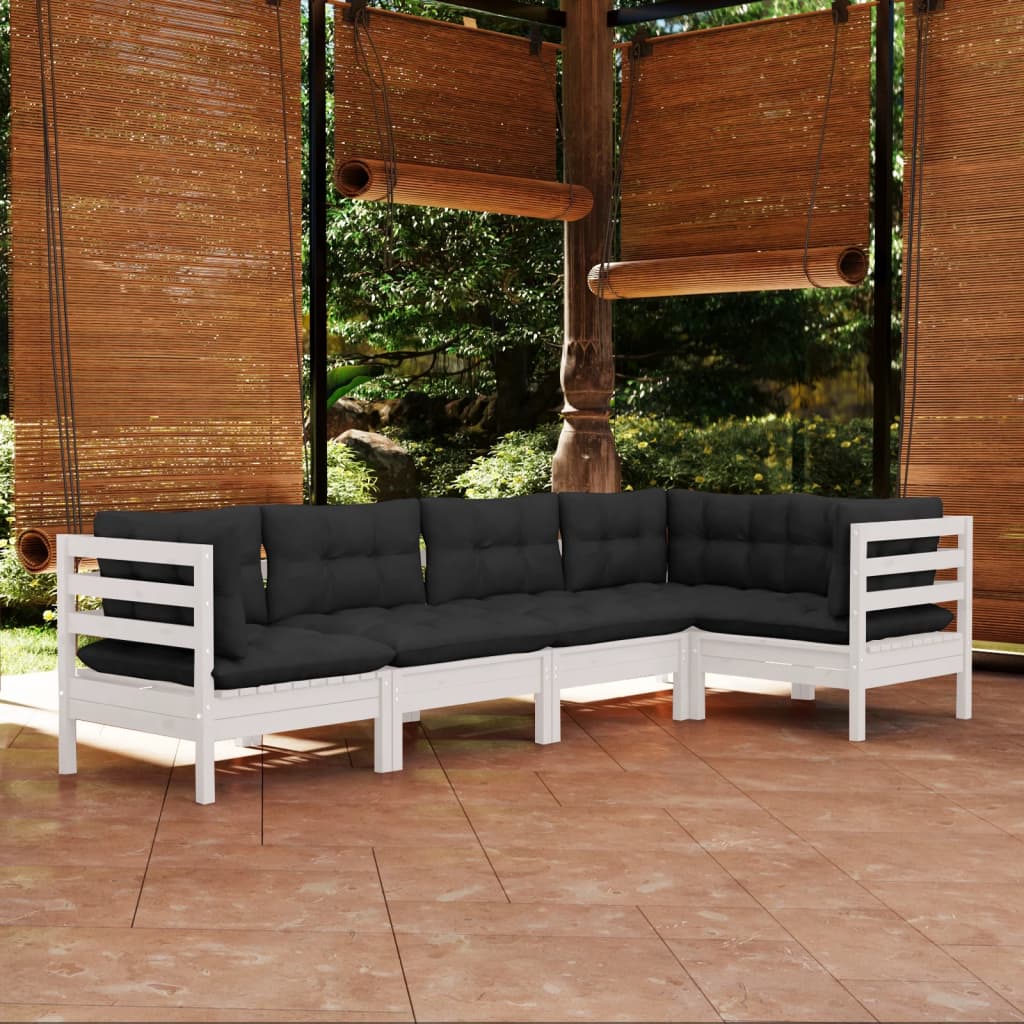 vidaXL Solid Pinewood Patio Lounge Set 5 Piece with Cushions Multi Colors VidaXL