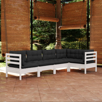 vidaXL Solid Pinewood Patio Lounge Set 5 Piece with Cushions Multi Colors VidaXL