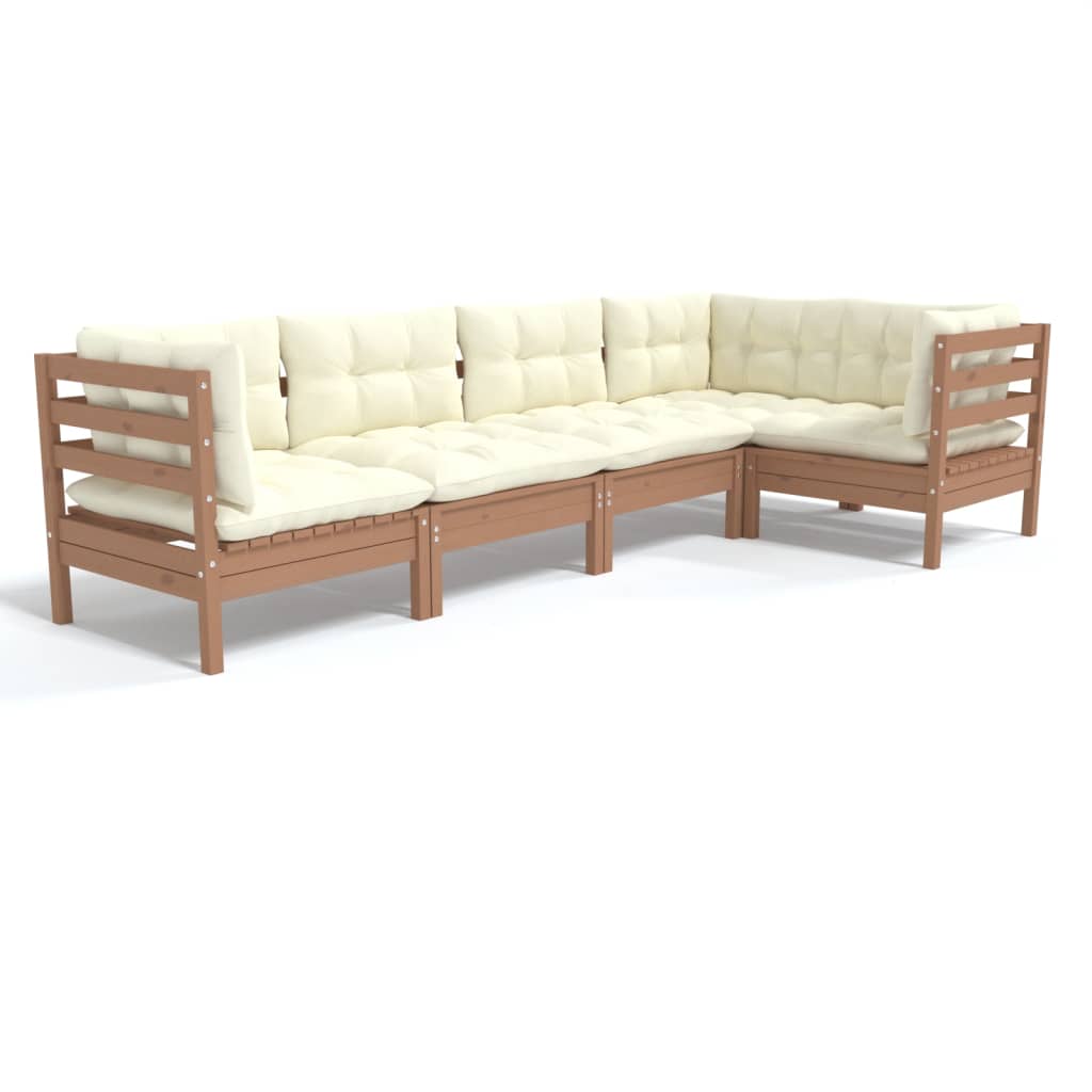 vidaXL Solid Pinewood Patio Lounge Set 5 Piece with Cushions Multi Colors VidaXL