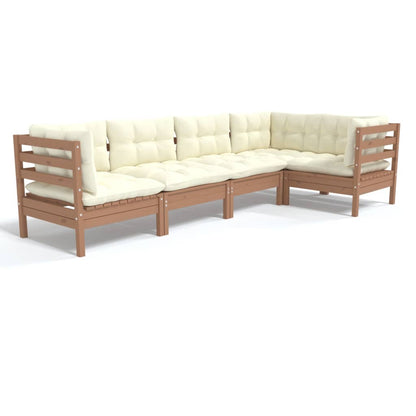 vidaXL Solid Pinewood Patio Lounge Set 5 Piece with Cushions Multi Colors VidaXL