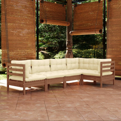 vidaXL Solid Pinewood Patio Lounge Set 5 Piece with Cushions Multi Colors VidaXL