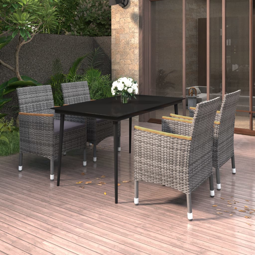 vidaXL Patio Dining Set 5 Piece Black and White/Gray 31.5"/55.1" Table Length VidaXL