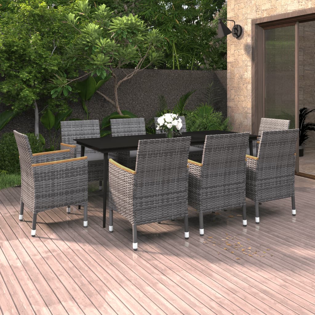 vidaXL Patio Dining Set 5 Piece Black and White/Gray 31.5"/55.1" Table Length VidaXL