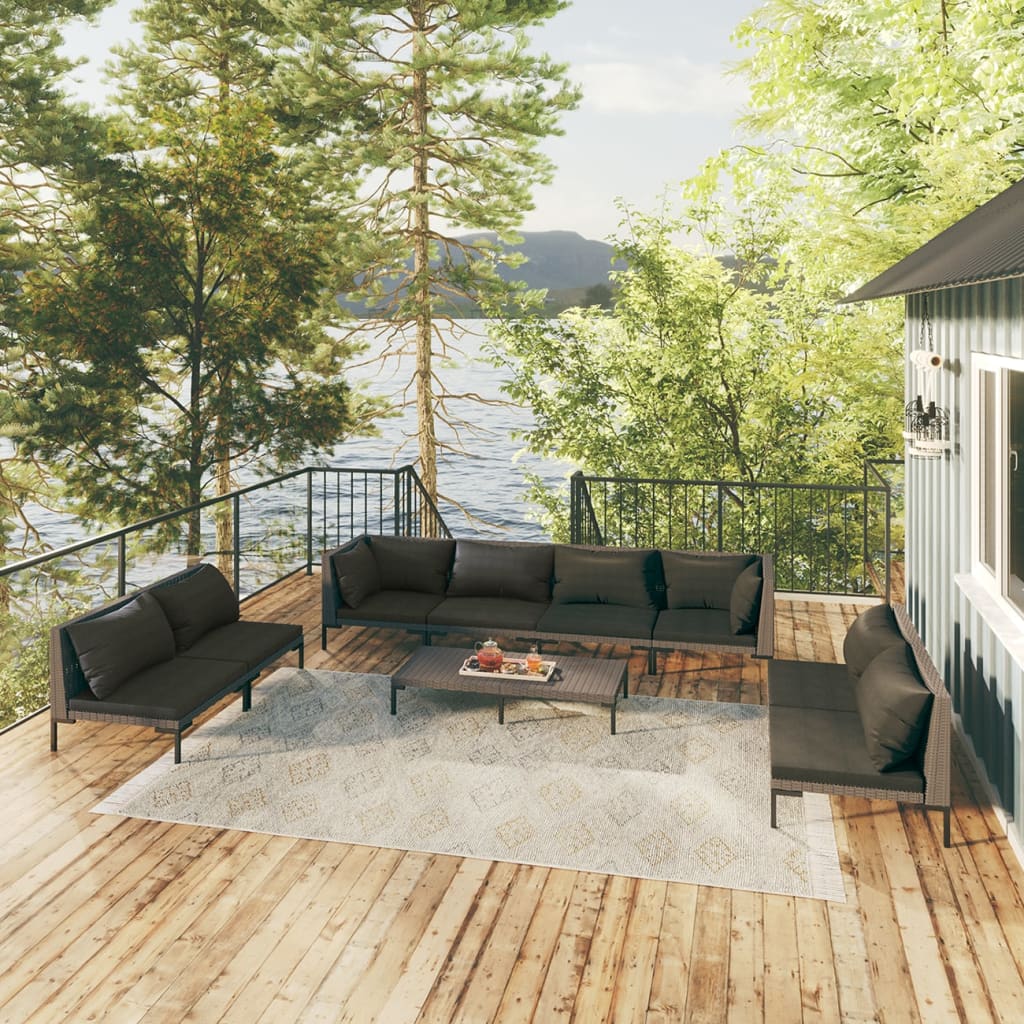 vidaXL 9 Piece Patio Lounge Set with Cushions Poly Rattan Dark Gray VidaXL