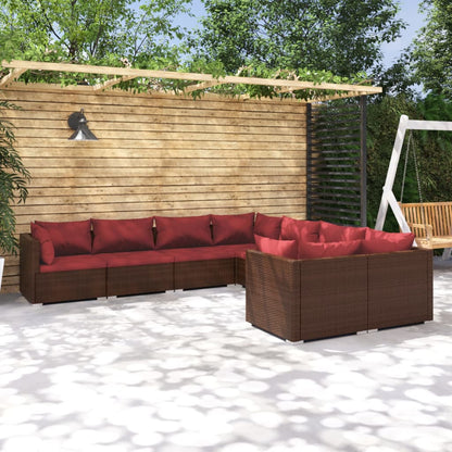 vidaXL 8 Piece Patio Lounge Set with Cushions Poly Rattan Brown VidaXL