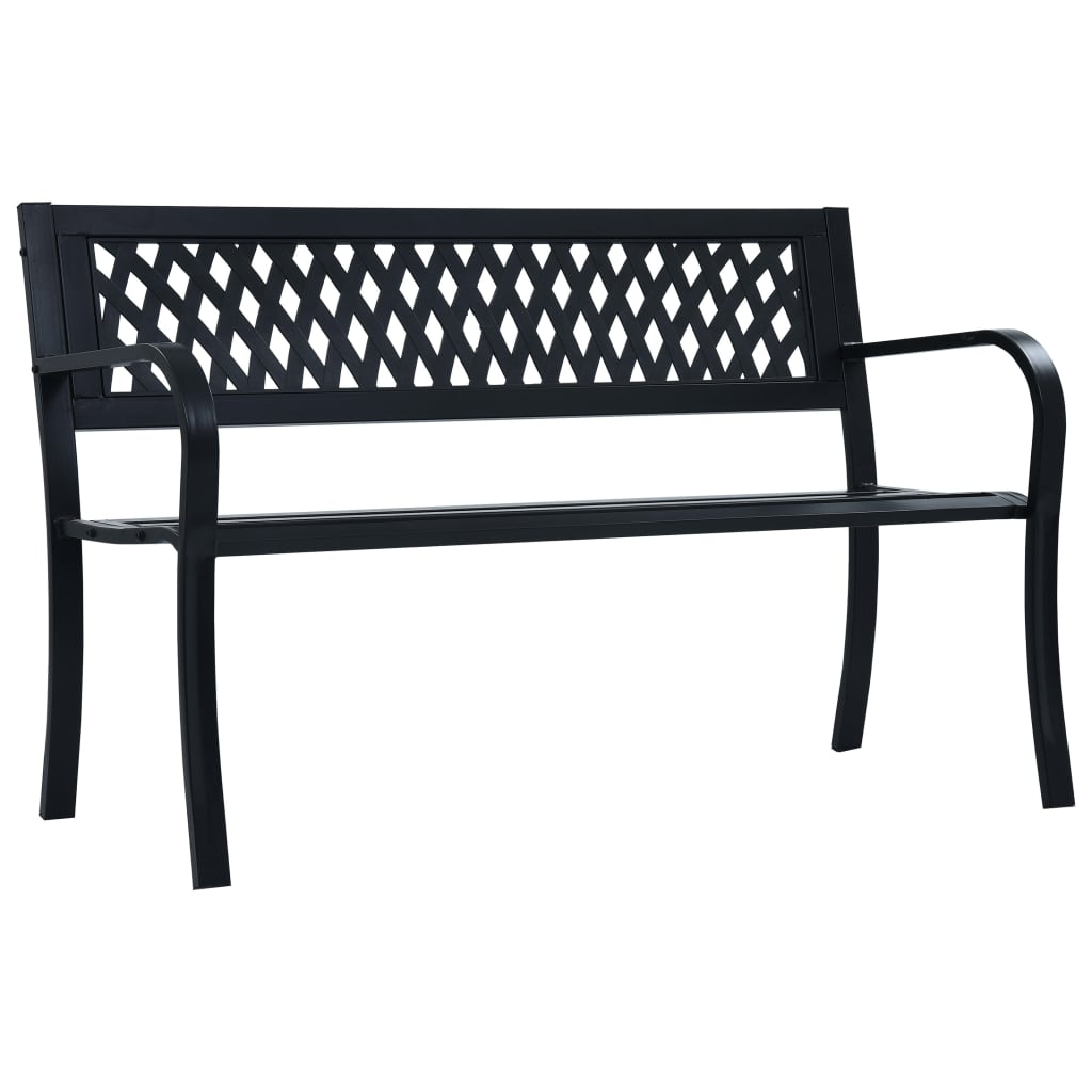 vidaXL Outdoor Patio Bench Park Outdoor Garden Bench with Armrests Black Steel VidaXL