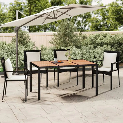 NNEVL Garden Table with Wooden Top Black Poly Rattan&Solid Wood Acacia NNEVL