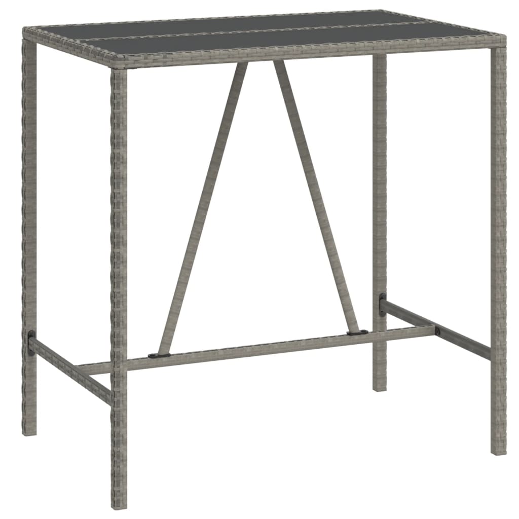 NNEVL Bar Table with Glass Top Grey 110x70x110 cm Poly Rattan-1