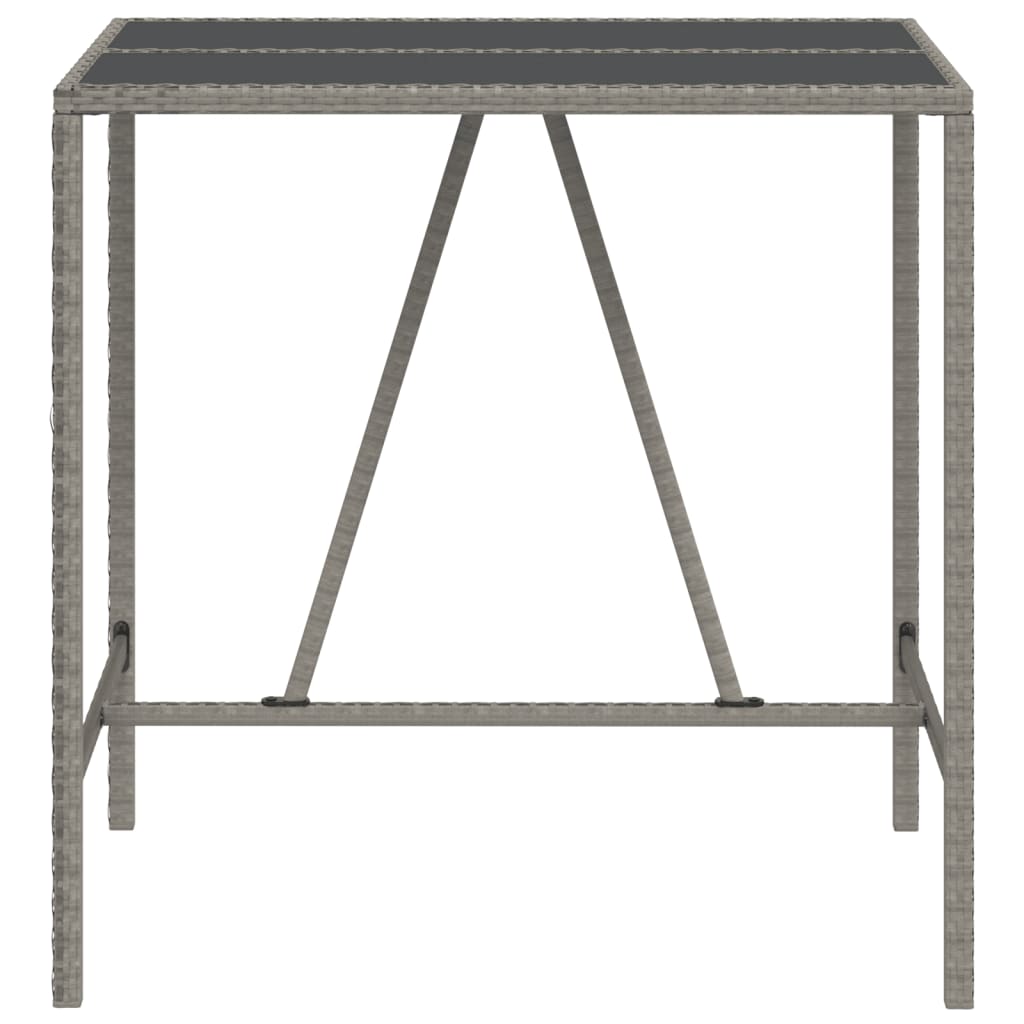 NNEVL Bar Table with Glass Top Grey 110x70x110 cm Poly Rattan-2