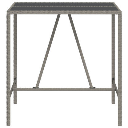 NNEVL Bar Table with Glass Top Grey 110x70x110 cm Poly Rattan-2
