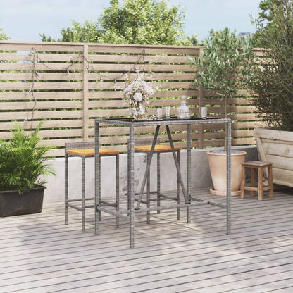 NNEVL Bar Table with Glass Top Grey 110x70x110 cm Poly Rattan-0
